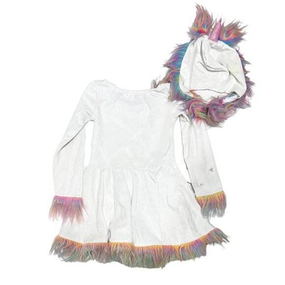 Girls Rainbow Unicorn Faux Fur Velour Dress Up Halloween Costume - Picture 4 of 4